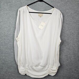 Carol Line Women's White Sleeveless Round Neck Gather waist Top Size 3X NEW